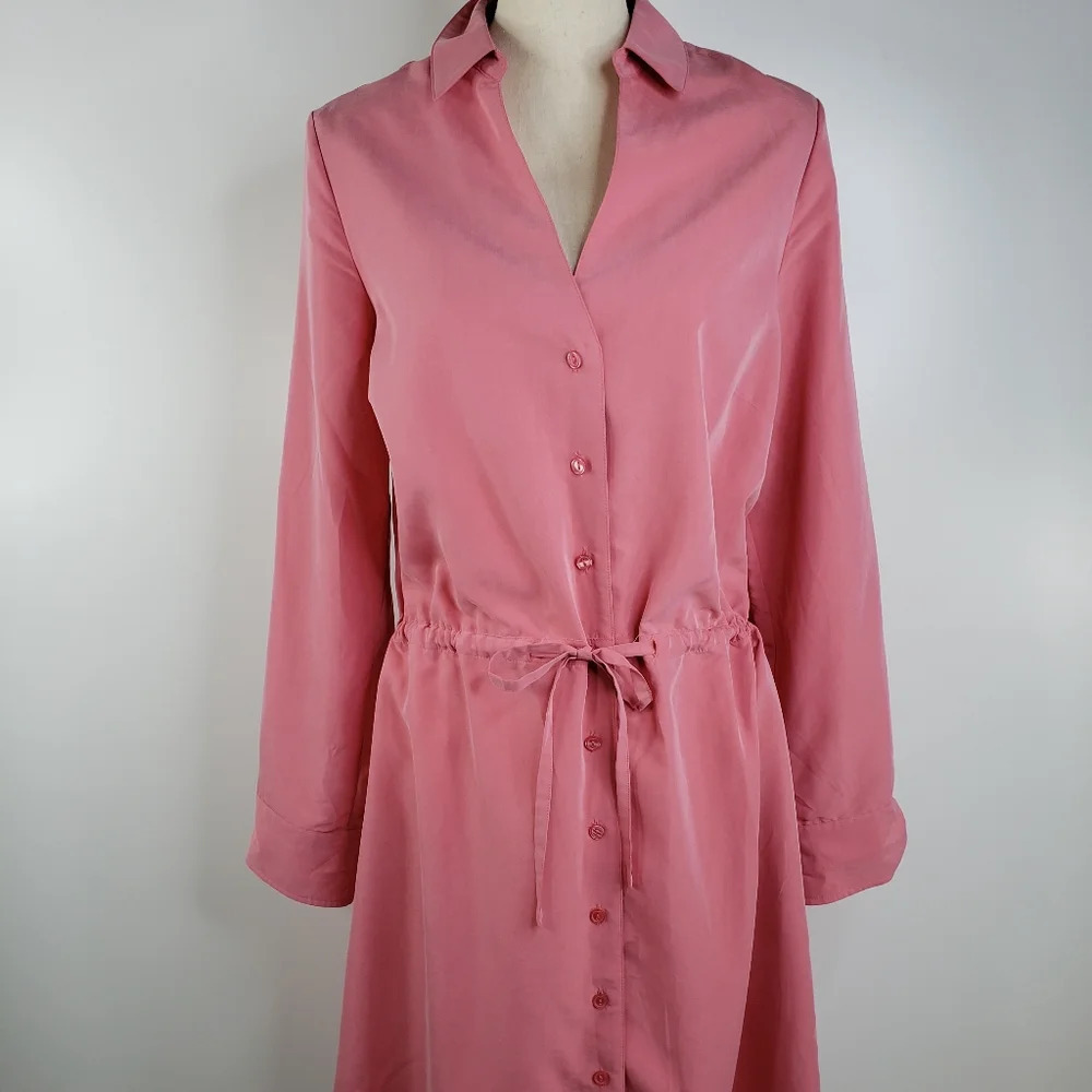 Soft Surroundings Peach/Coral Front Button Up Shirt Dress Roll Tab Sleeves Sz M. - Picture 4 of 14